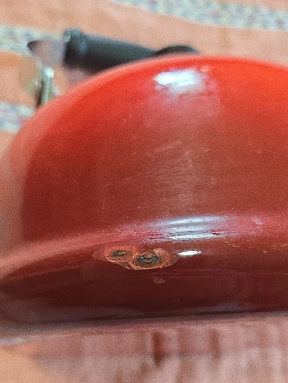 Le Creuset Red Enamel Classic Whistling Tea Kettle with Black Handle